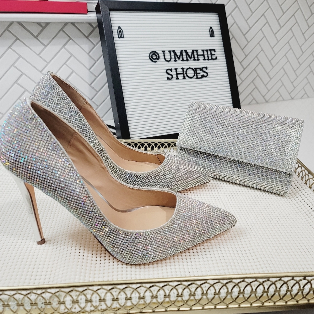 Steve Madden crystal heel size 8.5 silver set